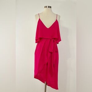ELLIATT Obsession Dress Fuchsia Pink Asymmetrical Wrap Front Midi Dress